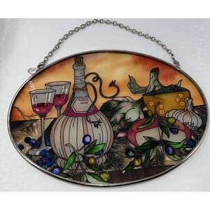 Amia Sun Catcher Hand Painted Old World Chianti Glass Artsy Wine Cheese Colorful